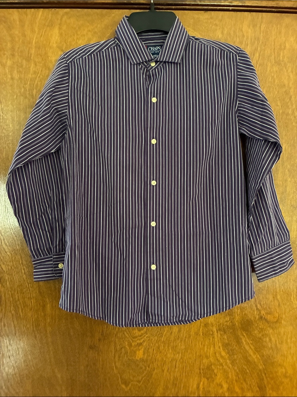 Chaps Purple and White Striped Button-Down Shirt Size 10-12 Medium
